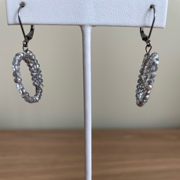 HAND CRAFTED EARRINGS Mirrored Crystal Memory Hoops Gunmetal - Picture 4 of 13